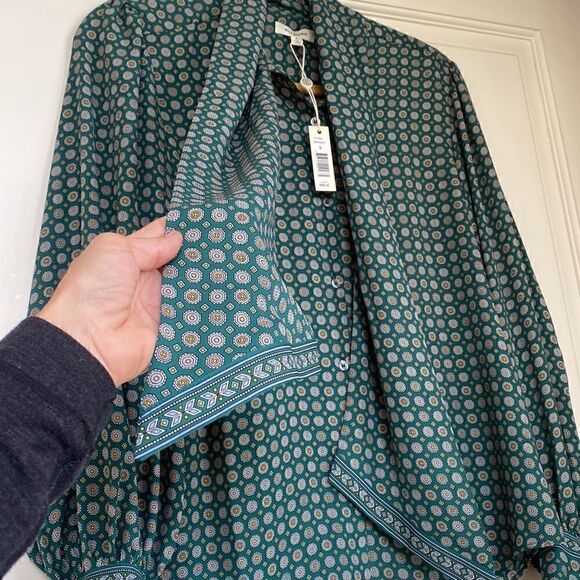 NEW With Tags Button Front Blouse With Sash Detail And Balloon Sleeves - Picture 3 of 7